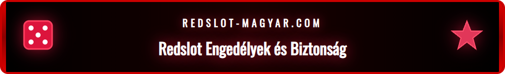 A Redslot kaszinó engedélyét és SSL titkosítását szimbolizáló grafika.